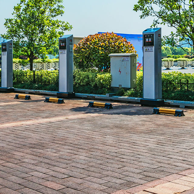 EV car chargers in a parking lot